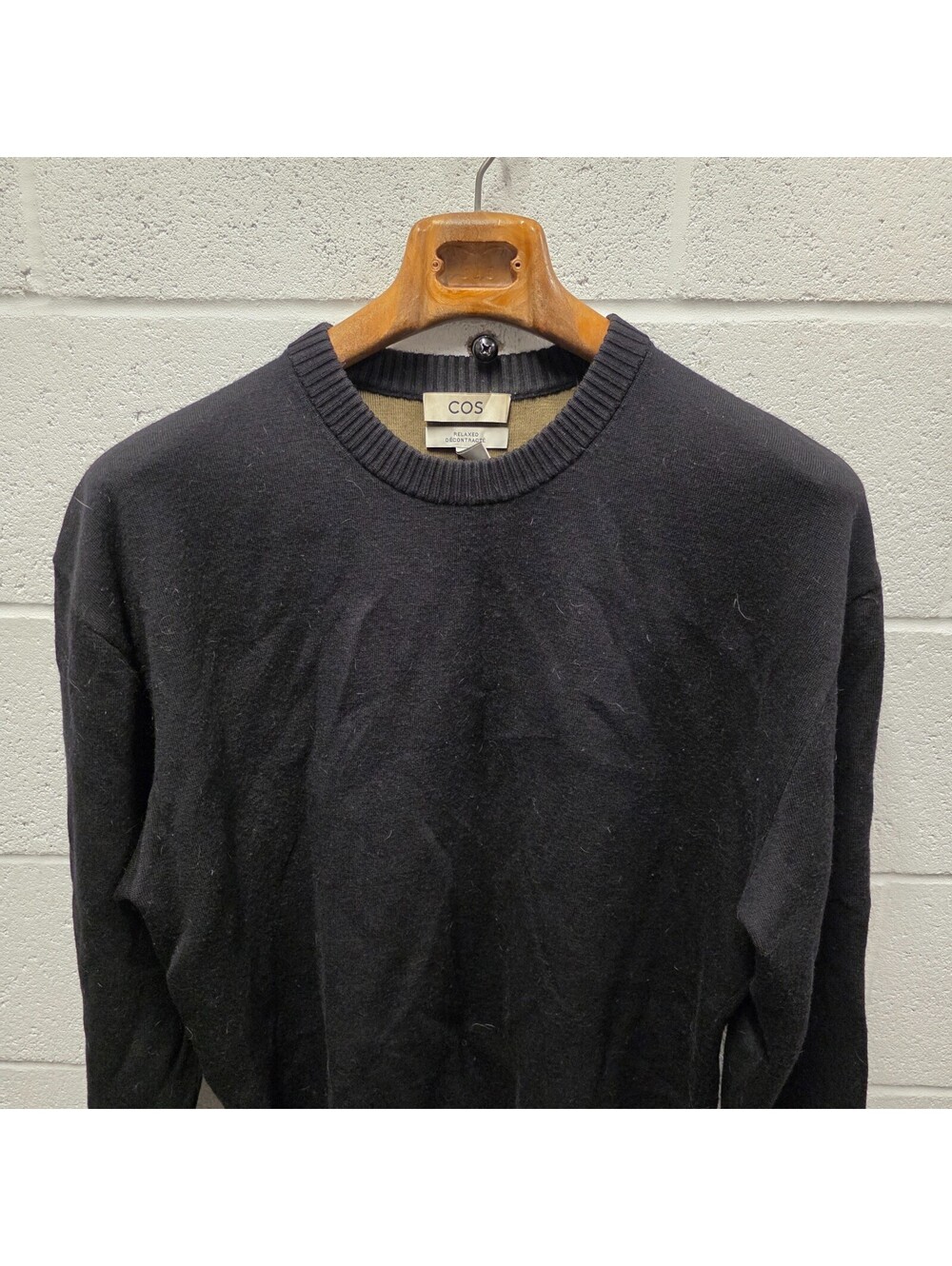 Cos Oversized Navy Men's Wool Knit Long Sleeve  Top Sweater  Black  24x29